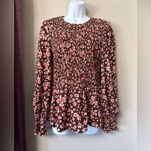 #749 Fashion Long Sleeve Floral Ruffle Top Size Large